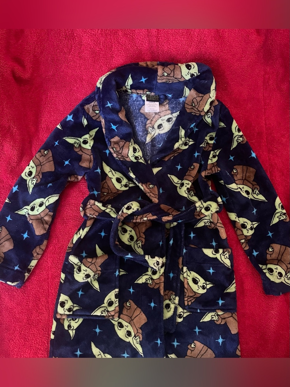 Star Wars Navy Blue Plush Kids' Robe with Green Character Print